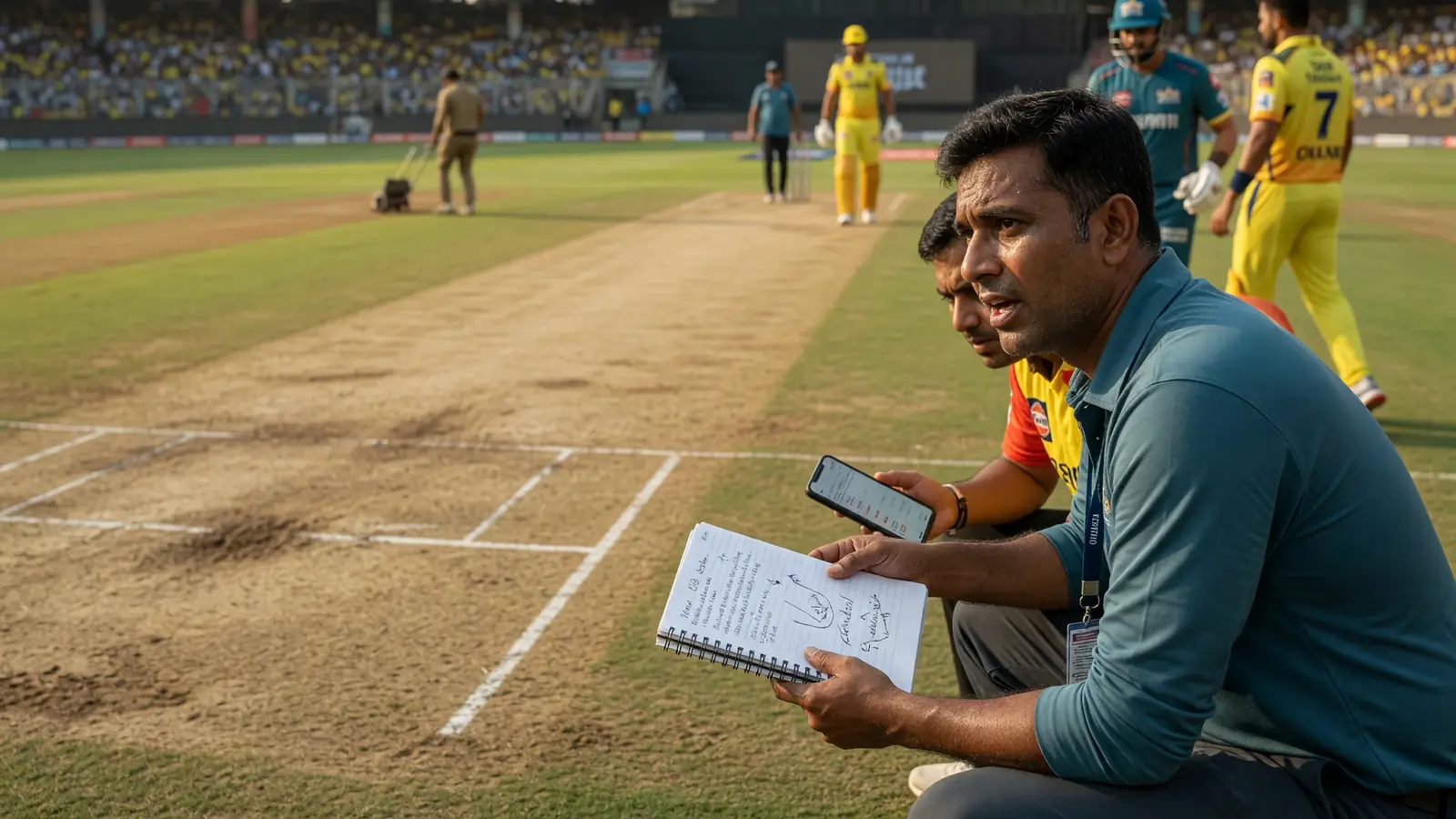 Tight sideline frame of a batter driving through the off side during an IPL match with the wicketkeeper set behind the stumps